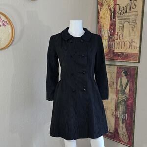 Vintage 60s/70s Union Made Double Breasted Long Black Moire Trench Coat
